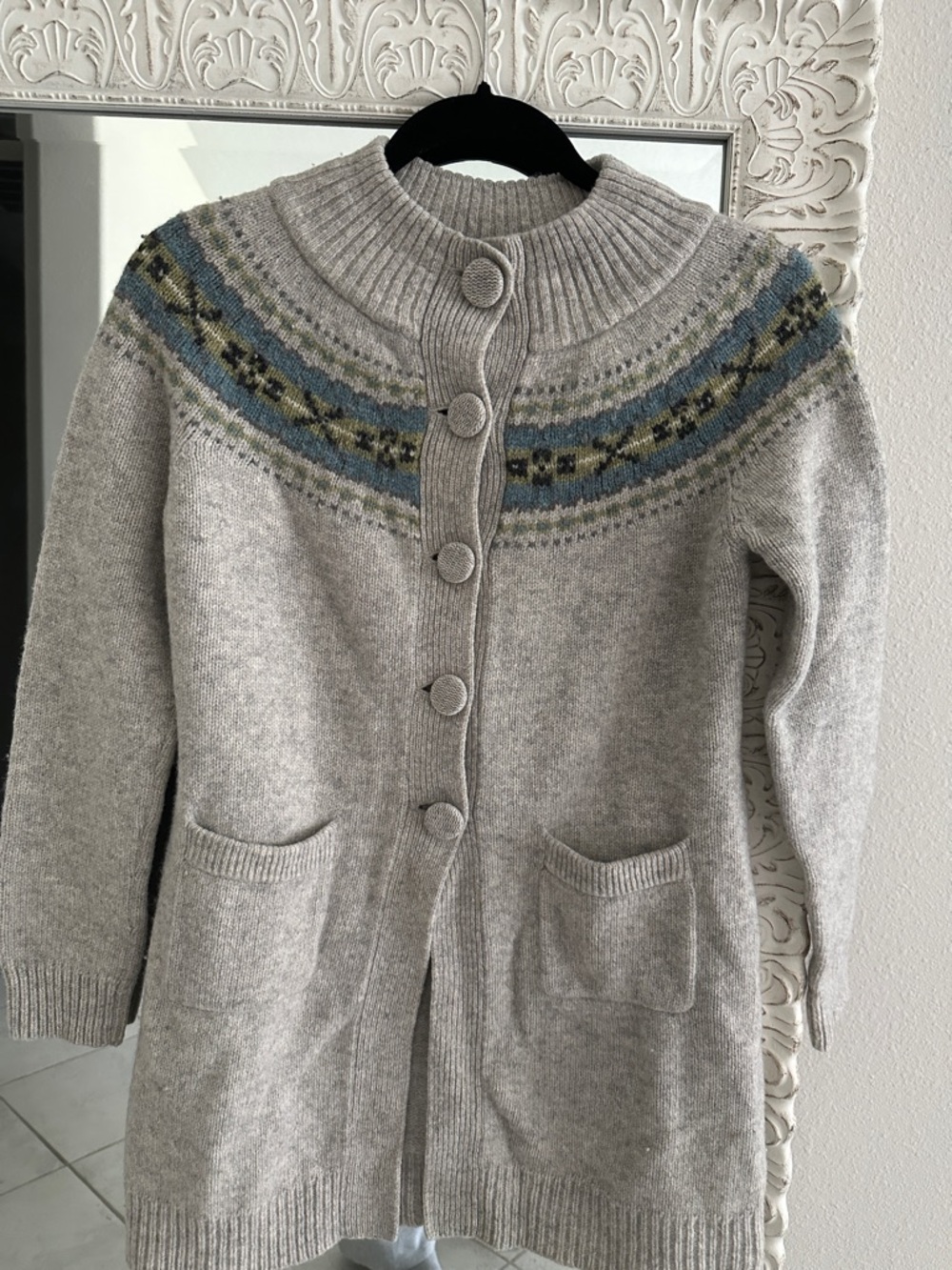 Garnet Hill Lambswool Gray Button-Down Cardigan